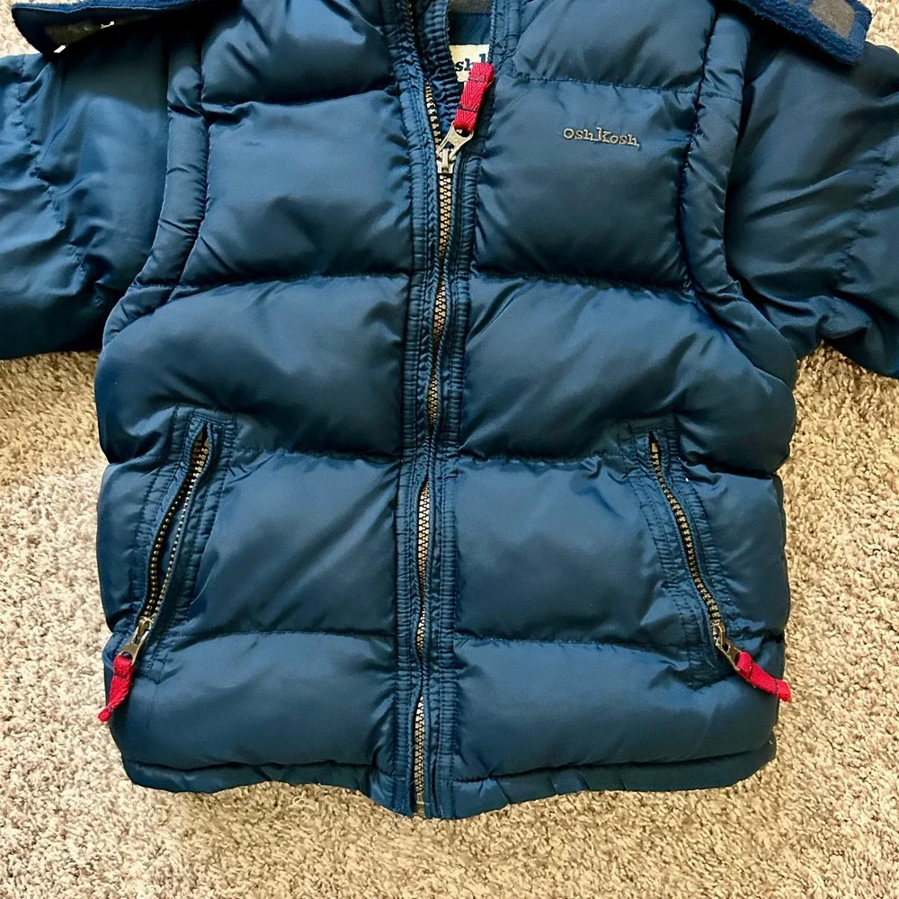 Oshkosh I Navy Blue Puffer‎ Jacket w Fleece Lined Hood & Detachable Arms I M 5/6